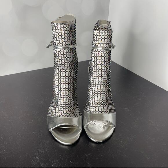 Nine West Imery Mesh Peep Toe Booties Silver Women’s Sz 6.5 - Picture 3 of 8